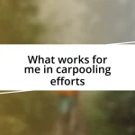 What works for me in carpooling efforts